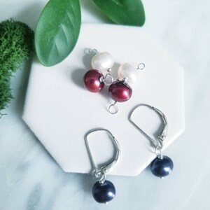 Freshwater Pearl Sterling Silver Earrings, Red, Blue, White Interchangeable Earrings image 3