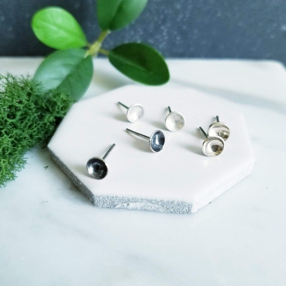 Tiny Craters Dished Bowl Sterling Silver Post Earrings