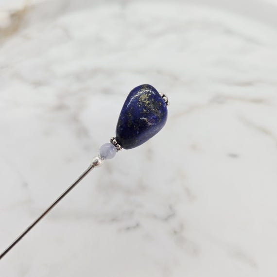Blue Lapis & Sterling Silver Hat Pin - 6 inch