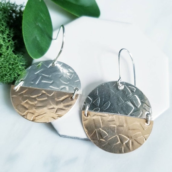 Bronze, Sterling Silver Linked Dangle Earrings