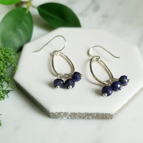 Faceted Blue Sapphire Sterling Silver Earrings: Modern Dangle Jewelry