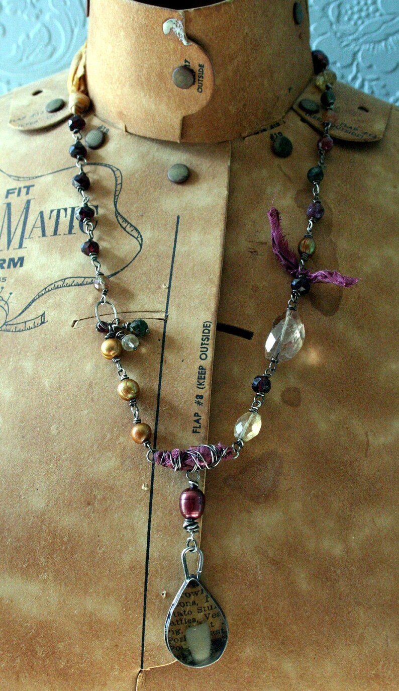 Mixed Media Necklace Sterling Silver Fiber Resin Pearl Etsy