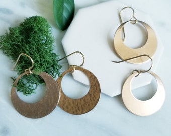 Bronze Disk Earrings Hoop Dangle Earrings