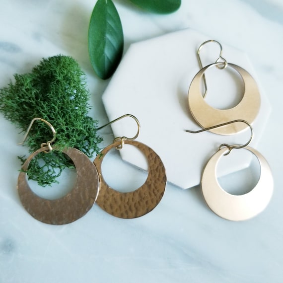 Bronze Disk Earrings Hoop Dangle Earrings