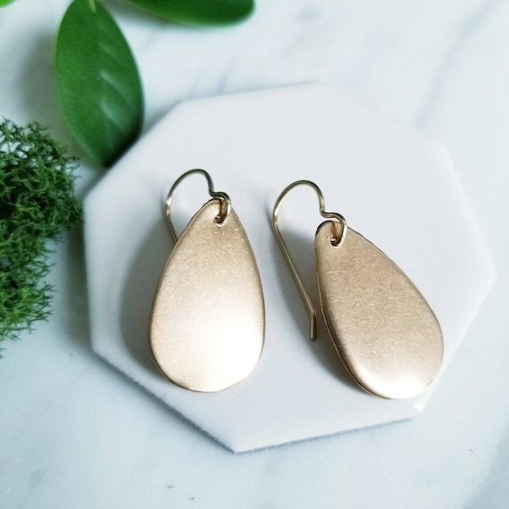 Bronze Teardrop Earrings, Gold Filled Ear Wires Dangle Earrings, Satin Finish