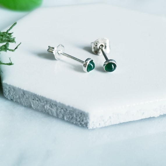Green Jade Bullet Earrings- Nephrite Jade, Stud Post Sterling Silver Settings