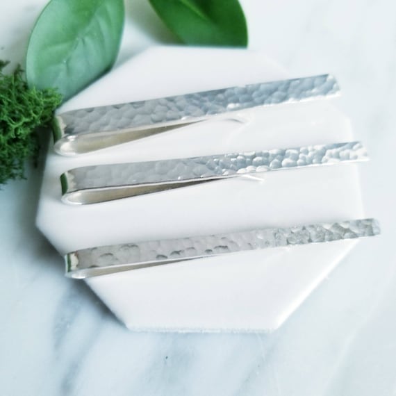 Hammered Finish Sterling Silver Tie clip, 3 Sizes Available, Tie Bar, Gifts for Guys