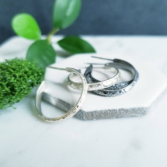 Faceted Diamond Pattern Sterling Silver Braid Post Hoop Earrings