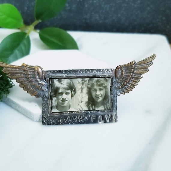 Resin, Sterling Silver, Vintage Photograph,  Lapel Brooch, Altered Artwork, Collaged, Brass Wings