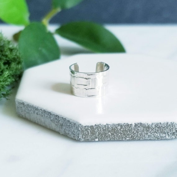 Basket Weave Textured Wide Sterling Silver Ear Cuff- Faux Piercing