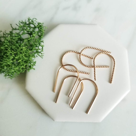 14K Rose Gold Filled Open Hoop Earrings: Minimalist U Shape