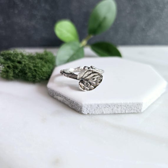 Sterling Silver Flower & Bud Ring Oxidized Patina Twig Jewelry Size 6 US