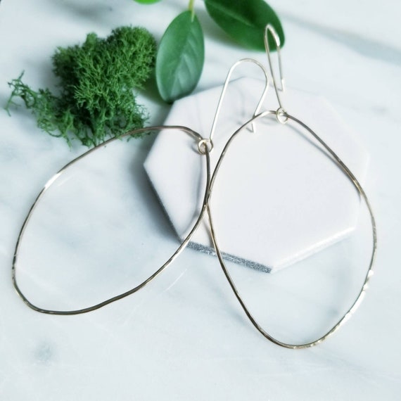 14K Yellow Gold Filled Oblong Hoop Earrings: Large Organic Shape