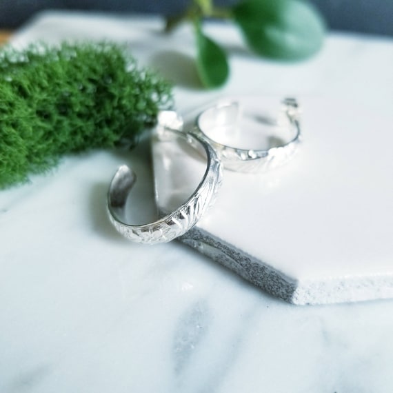 Sterling Silver Floral Post Hoop Earrings, Thick Hoops, Flower Earrings