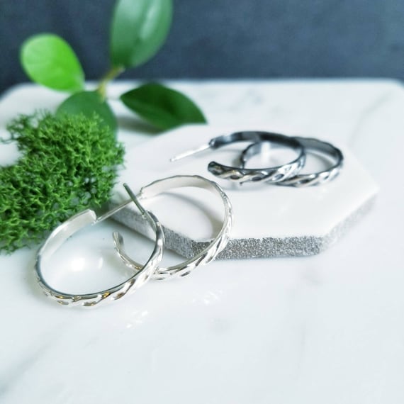 Sterling Silver Braid Post Hoop Earrings