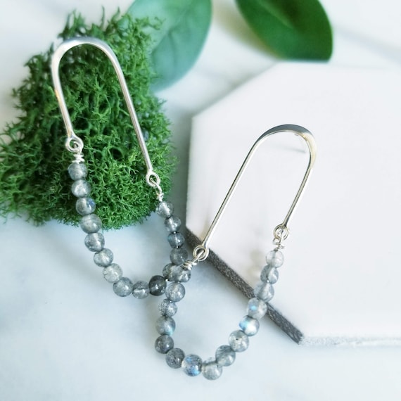 Blue Labradorite Loop Drop Earrings Modern