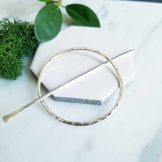 Sterling Silver Circle Shawl Pin, Hair Brooch, Hammered Clothing Jewelry