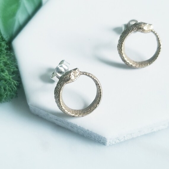 Bronze Ouroboros post earrings, mystical earrings