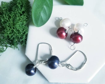 Freshwater Pearl Sterling Silver Earrings, Red, Blue, White Interchangeable Earrings