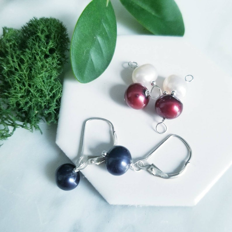 Freshwater Pearl Sterling Silver Earrings, Red, Blue, White Interchangeable Earrings image 1