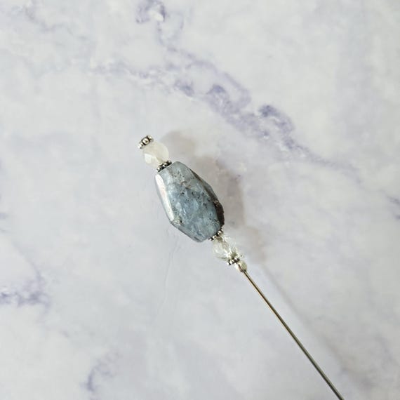 Blue Kyanite Stone & Sterling Silver Hat Pin-8 inch pin, hijab pin