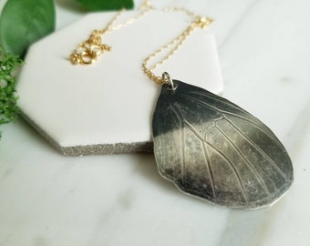 Silhouette Embossed Butterfly Wing Sterling Silver & 14K Goldfilled Chain  Necklace