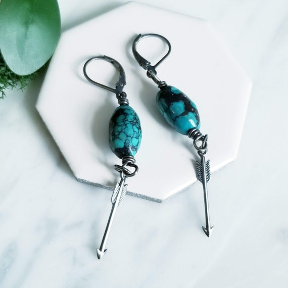 Sterling Silver Arrow Earrings: Turquoise Boho Chic Dangles