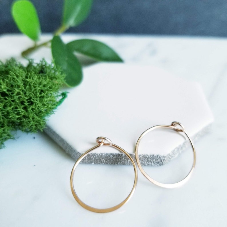 14K Yellow Gold Filled Hoops Sleeper Earrings,2nd Hole Earrings, minimalist earrings, capsule wardrobe image 2