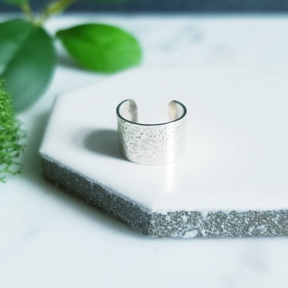 Stardust Textured Wide Sterling Silver Ear Cuff- Faux Piercing