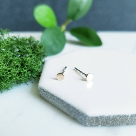 14K Solid Gold Dot Studs: Minimalist Sterling Silver Earrings