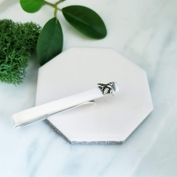 Sterling Silver Bee Tie Clip - Handmade Groom's Gift