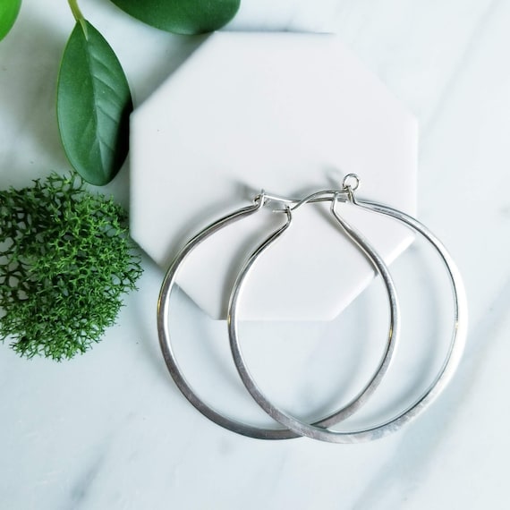 Chunky Sterling Silver Hoop Earrings: Large Planished Hoops