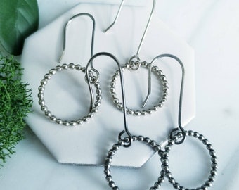 Beaded Circle Sterling Silver Earrings