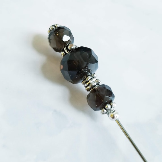 Faceted Smoky Quartz Sterling Silver Hat Pin - 8 inch