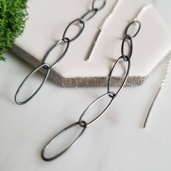 Chain  Sterling Silver Threader Earrings, Modern Jewelry