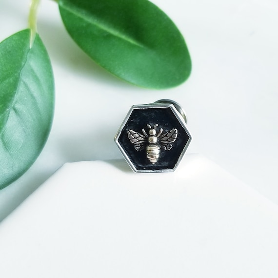 Sterling Silver Bronze Bee Tie Tack, Lapel Pin