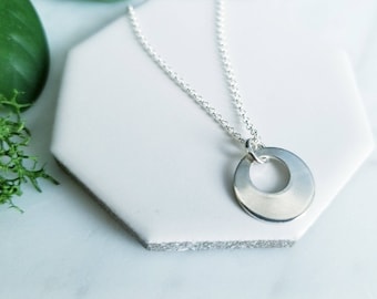 Sterling silver disc circle layering necklace, drop necklace, 13mm wide, made in canada, simple modern jewelry, minimalist jewelry