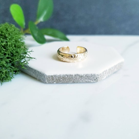 Wide Floral Yellow Gold Filled Toe Ring, Foot Bling