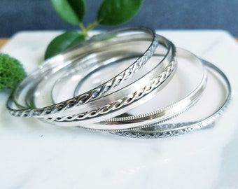 Sterling Silver Bangle Bracelet-  Assorted Styles- Polished, Oxidized Fall Fashion Stacking Bangle