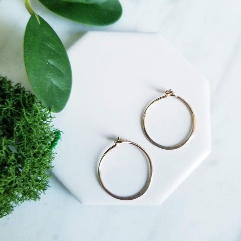 14K Yellow Gold Filled Hoops Sleeper Earrings,2nd Hole Earrings, minimalist earrings, capsule wardrobe image 3