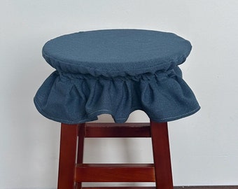 navy linen stool cover, linen stool cover, washable and removable stool cover, bar stool cover, custom size.