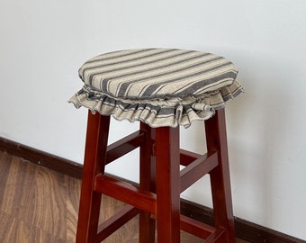 Black Striped Linen Stool Cover, Linen Stool Cover, Washable and Removable Stool Cover, Bar Stool Cover, Custom Size