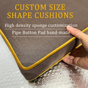 Brown Cotton Cushions with Yellow Piping,Window Bench Cotton Cushion Indoor,Customized Cotton Bench Cushions,Window Bench Cushion