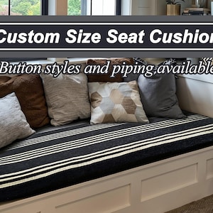 Black Stripe Pattern Cushion, Custom Shape and Size Cushion, Cotton Linen Cushion for Window Seat, Foam Filled Cushion, Window Seat Cushion.