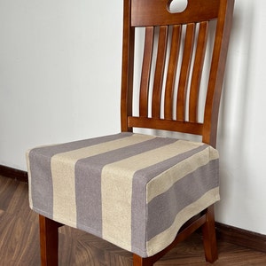 Beige Stripe Linen Chair Cover, Washable Removable Chair Cover, Bench Cover, Bench Decor, Handmade.
