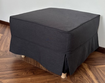 Black Linen Ottoman Bench Slipcover,Custom Ottoman Slipcover,Custom Made Ottoman With Multiple Color and Fabric Options,Replace Cover