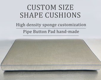 Custom Size and Shape,Grey Window Seat Cushion with Blue Piping,Foam Filled Cushion,Customized Cotton Bench Cushions