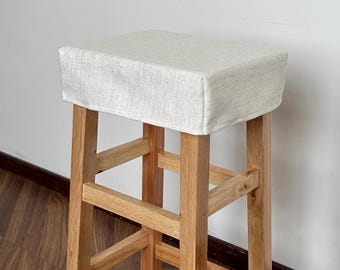 Beige Linen Stool Slipcover,Custom Stool Slipcover,Custom Made Stool With Multiple Color and Fabric Options,Replace Cover