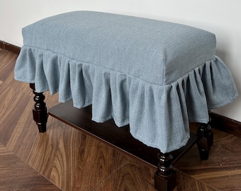 Light blue linen footstool cover, custom footstool cover, custom footstool, multiple colour and fabric options, replacement cover,sofa cover