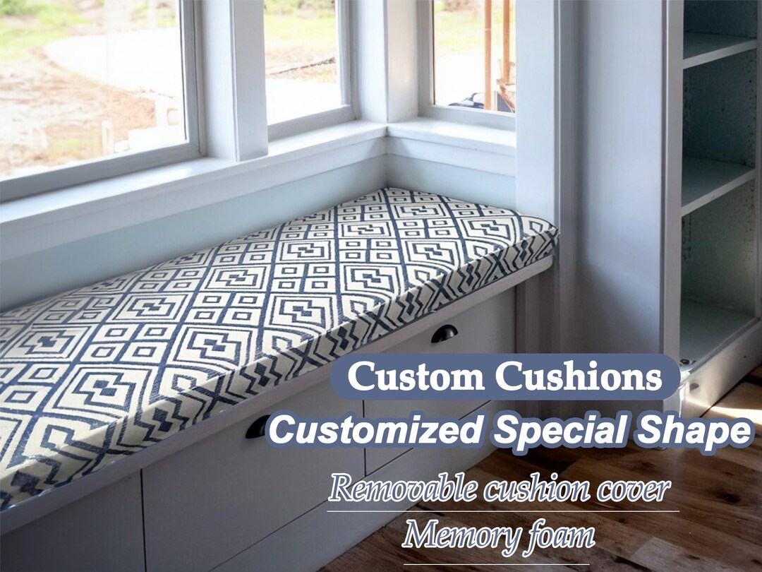 Geometric Cushions in Navy Blue Check, Window Cushions in Cotton Linen ...